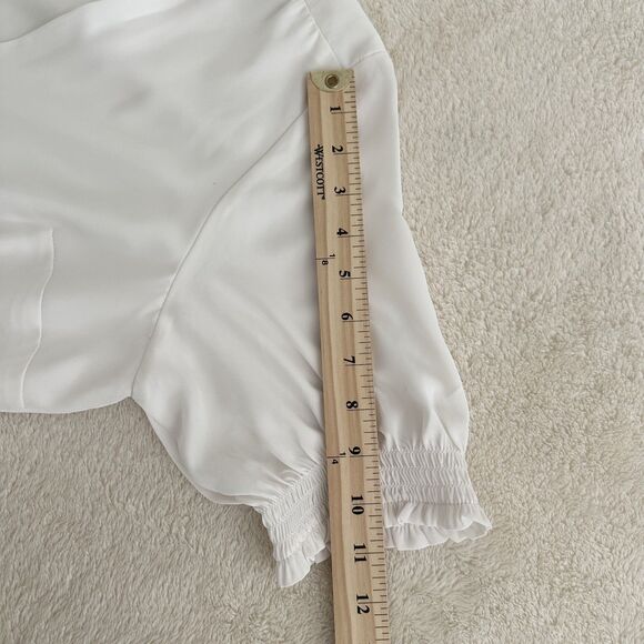 Gianni Bini Blouse Size XL Ivory Delia Smocked V-Neck Cropped Peasant Boho Style - Picture 6 of 9